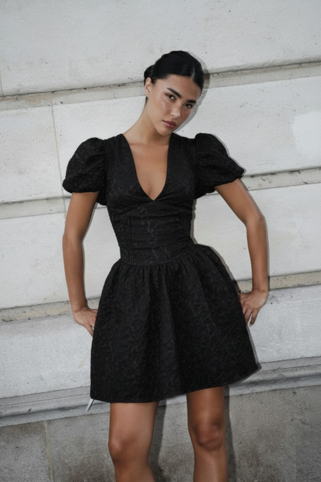 Structured Mini Puff Sleeved Dress