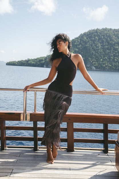 Halter Fringe Maxi Dress
