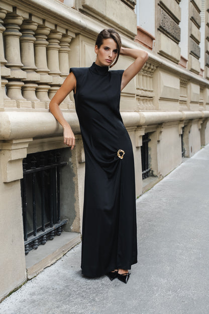 GERDA — Black Gold-Detail Slit Dress