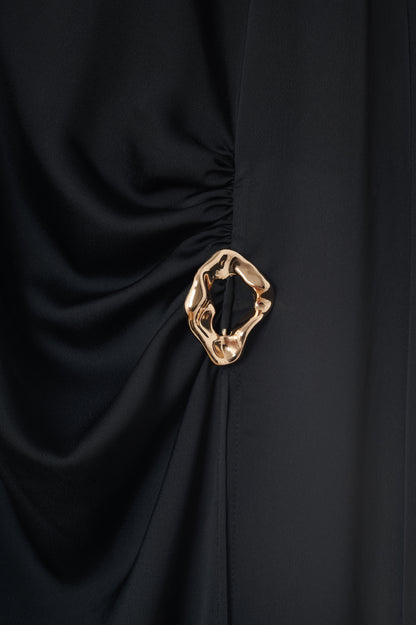 GERDA — Black Gold-Detail Slit Dress