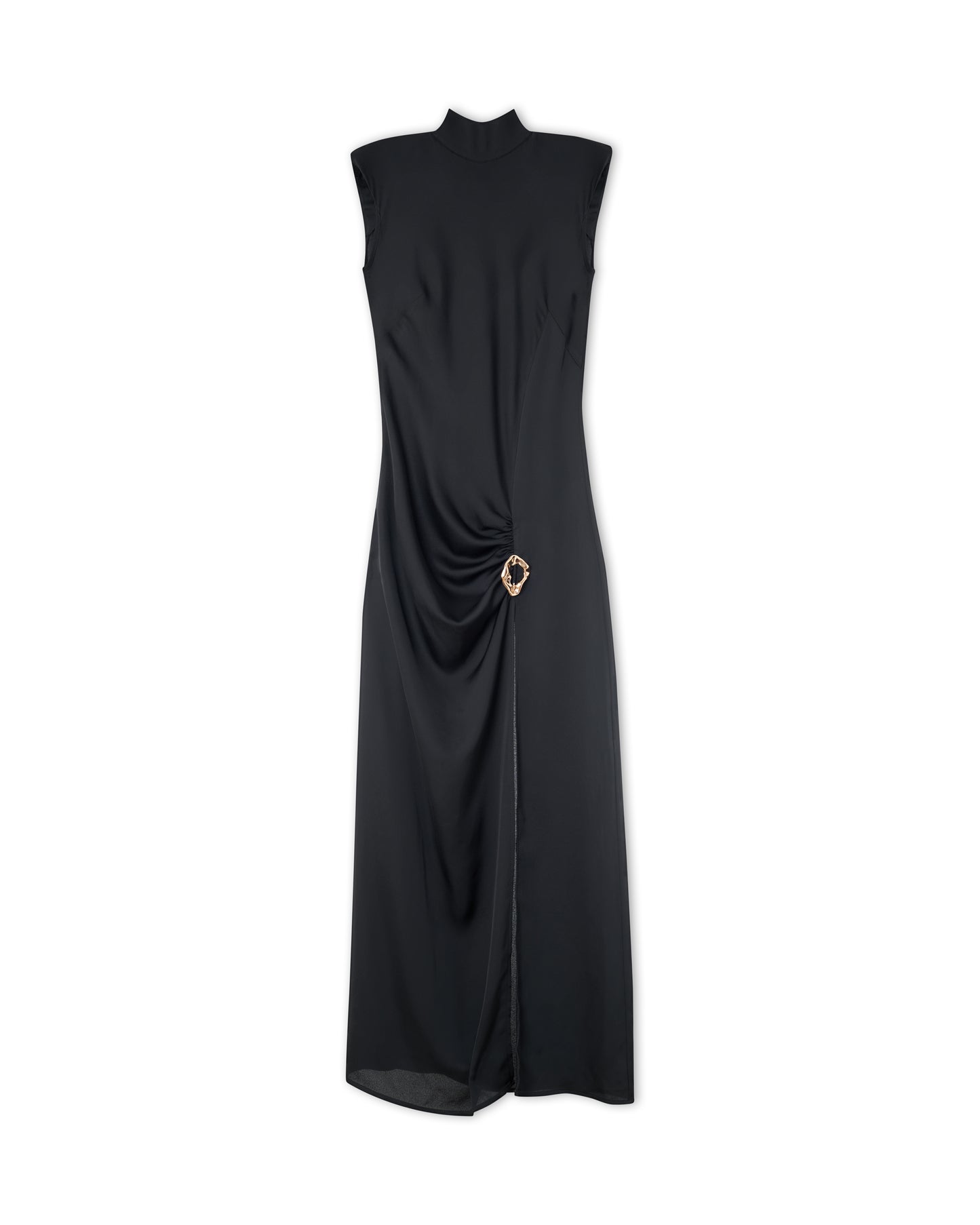 GERDA — Black Gold-Detail Slit Dress