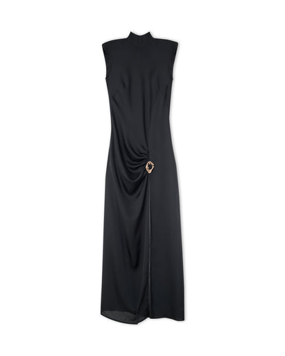 GERDA — Black Gold-Detail Slit Dress