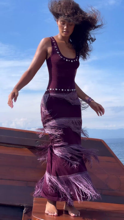 Fringe Knit Maxi Dress