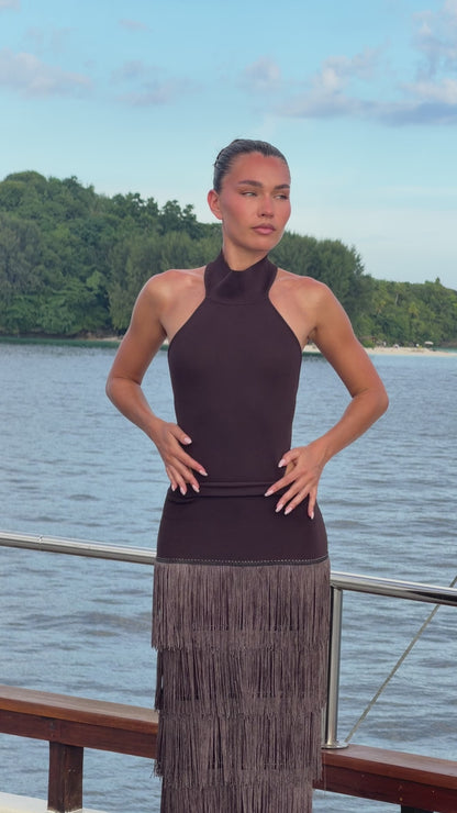 Halter Fringe Maxi Dress
