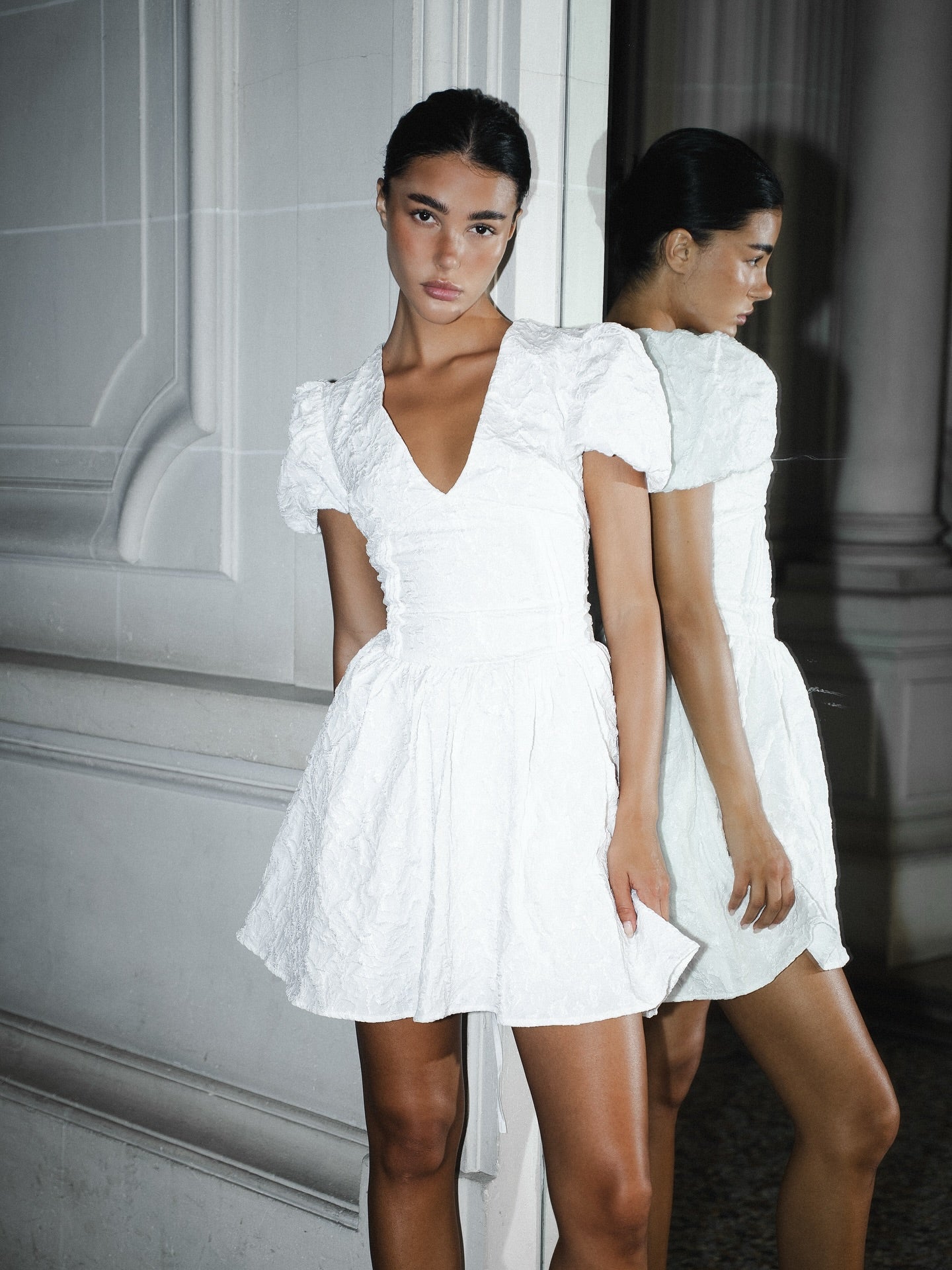 KAI Structured Mini Puff Sleeved Dress